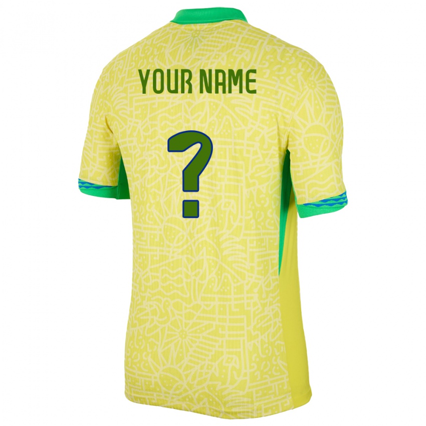 Dames Brazilië Uw Naam #0 Geel Thuisshirt Thuistenue 24-26 T-Shirt
