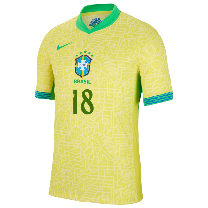 Dames Brazilië Antony #18 Geel Thuisshirt Thuistenue 24-26 T-Shirt