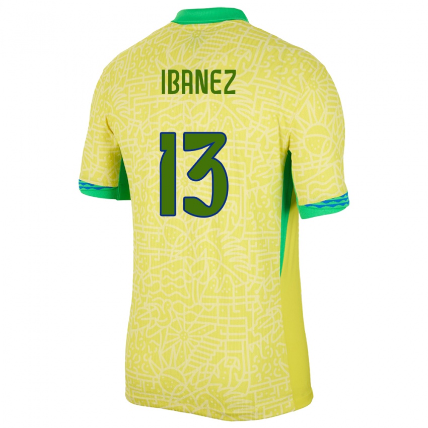 Dames Brazilië Roger Ibanez #13 Geel Thuisshirt Thuistenue 24-26 T-Shirt