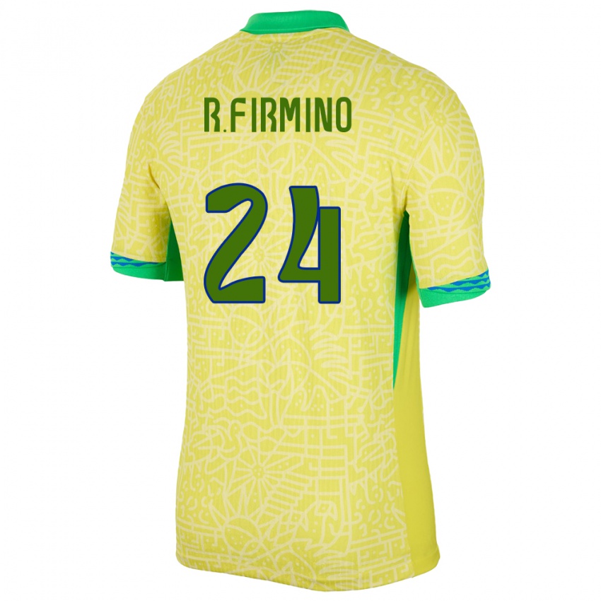 Dames Brazilië Roberto Firmino #24 Geel Thuisshirt Thuistenue 24-26 T-Shirt