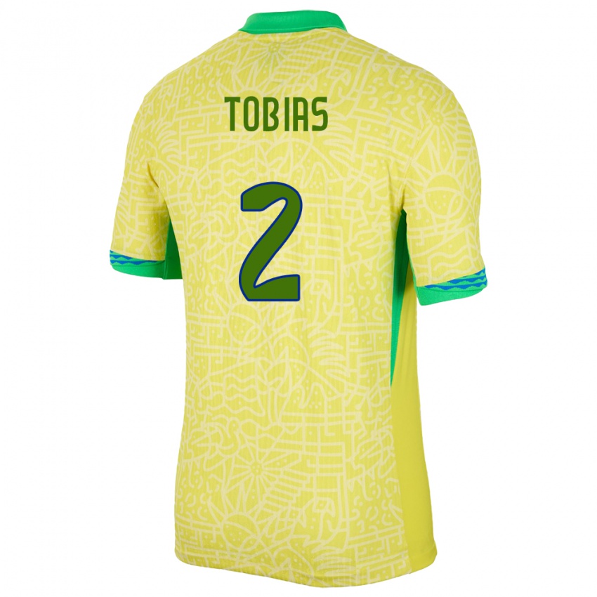Dames Brazilië Vinicius Tobias #2 Geel Thuisshirt Thuistenue 24-26 T-Shirt