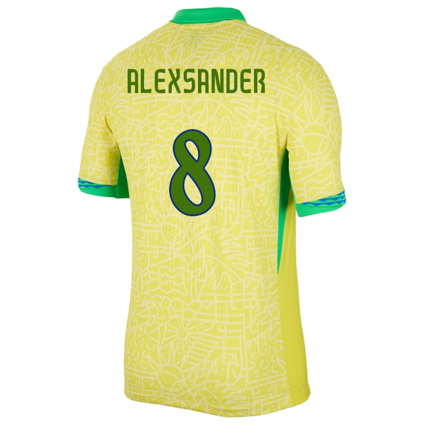 Dames Brazilië Alexsander #8 Geel Thuisshirt Thuistenue 24-26 T-Shirt