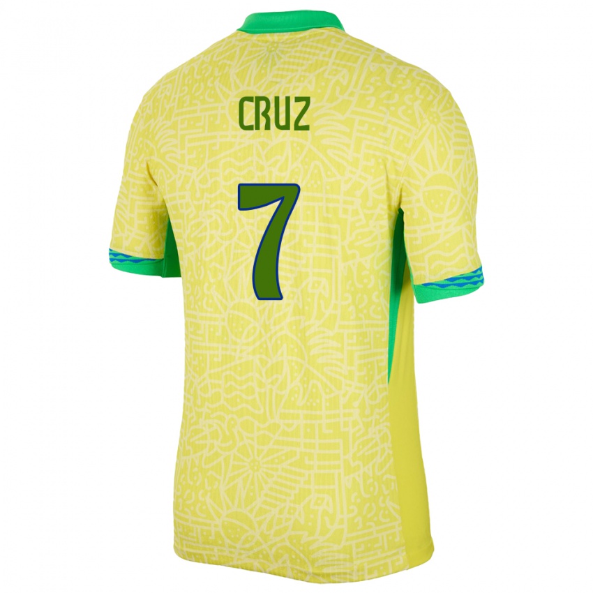 Dames Brazilië Joao Cruz #7 Geel Thuisshirt Thuistenue 24-26 T-Shirt