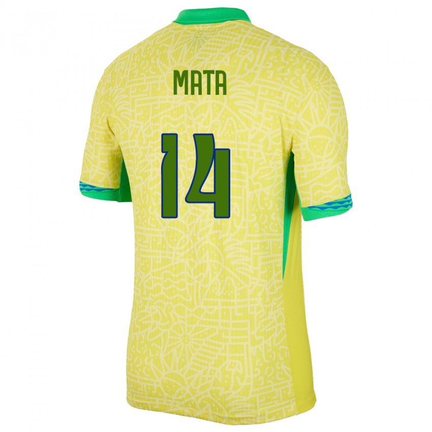 Dames Brazilië Da Mata #14 Geel Thuisshirt Thuistenue 24-26 T-Shirt