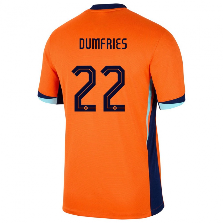 Dames Nederland Denzel Dumfries #22 Oranje Thuisshirt Thuistenue 24-26 T-Shirt
