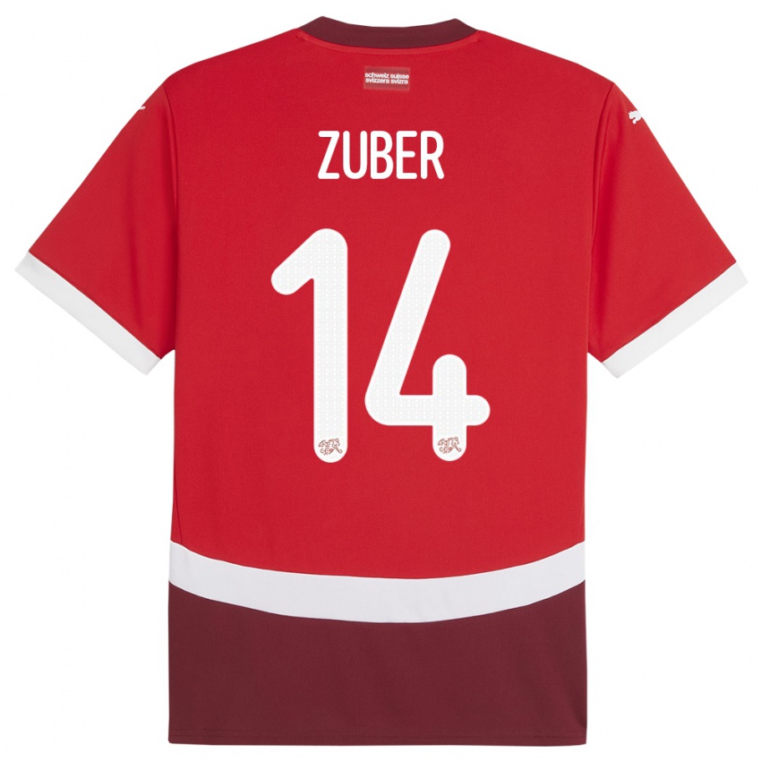 Dames Zwitserland Steven Zuber #14 Rood Thuisshirt Thuistenue 24-26 T-Shirt