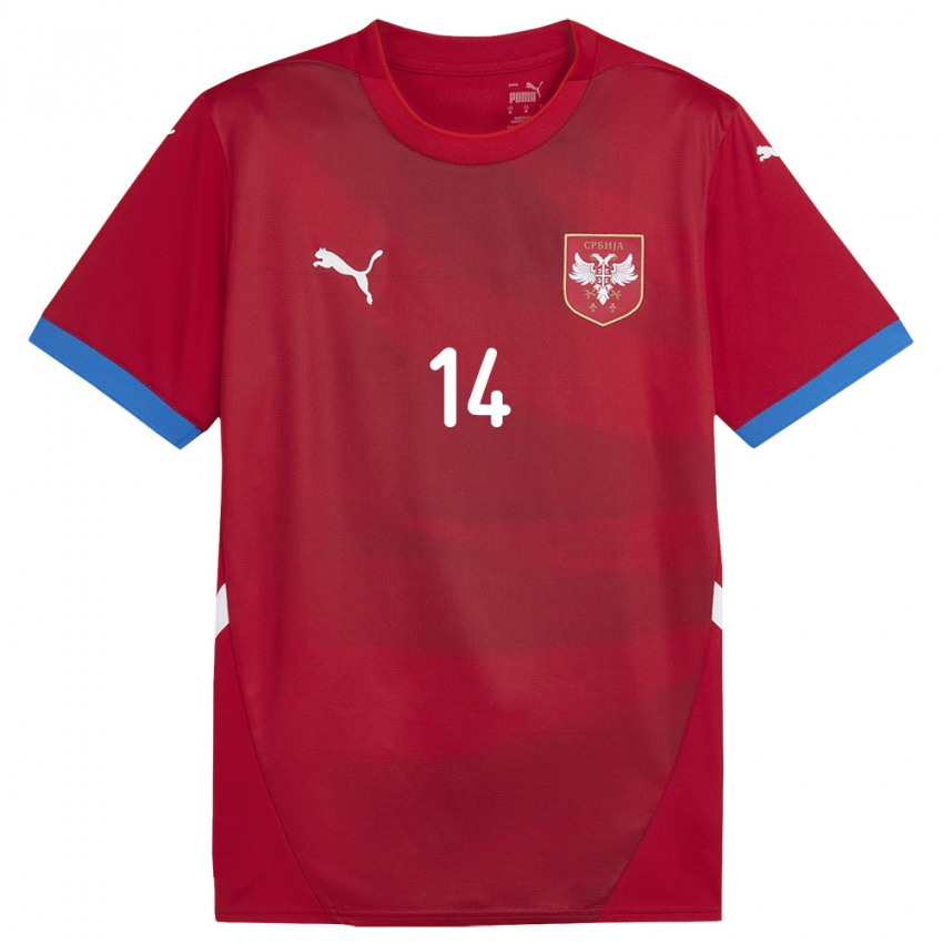 Dames Servië Vesna Milivojevic #14 Rood Thuisshirt Thuistenue 24-26 T-Shirt