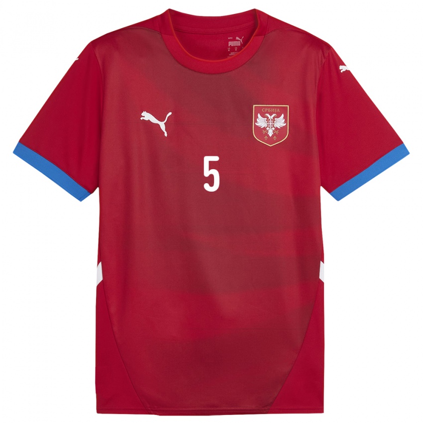 Dames Servië Nemanja Maksimovic #5 Rood Thuisshirt Thuistenue 24-26 T-Shirt