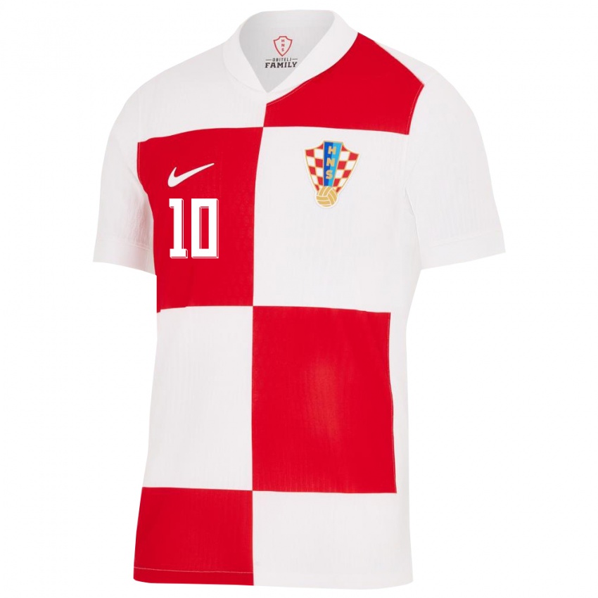 Dames Kroatië Luka Modric #10 Wit Rood Thuisshirt Thuistenue 24-26 T-Shirt
