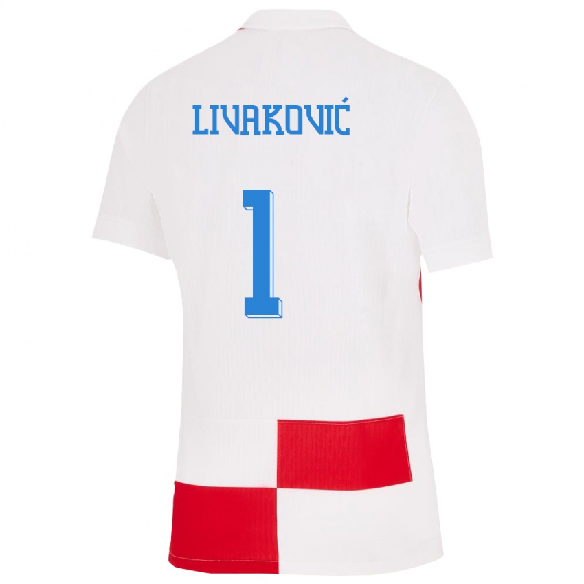 Dames Kroatië Dominik Livakovic #1 Wit Rood Thuisshirt Thuistenue 24-26 T-Shirt