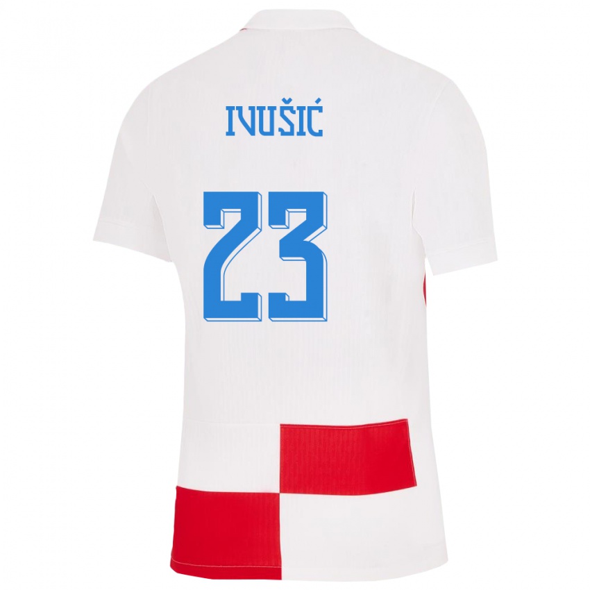 Dames Kroatië Ivica Ivusic #23 Wit Rood Thuisshirt Thuistenue 24-26 T-Shirt