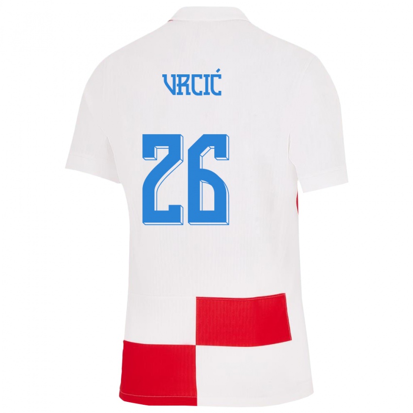 Dames Kroatië Jere Vrcic #26 Wit Rood Thuisshirt Thuistenue 24-26 T-Shirt