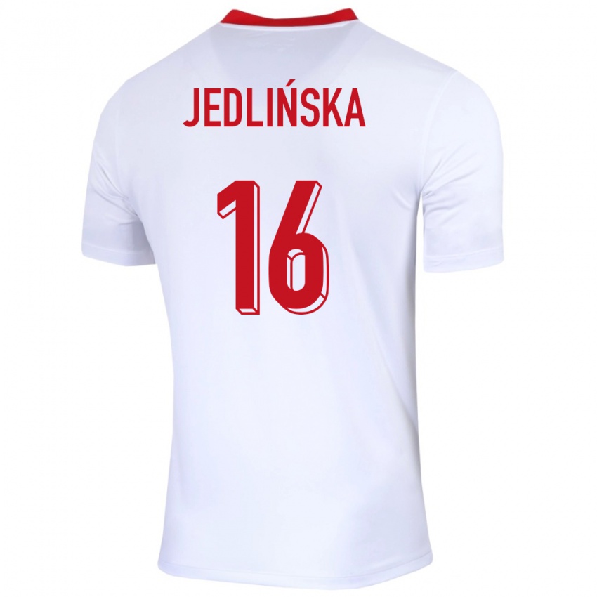 Dames Polen Klaudia Jedlinska #16 Wit Thuisshirt Thuistenue 24-26 T-Shirt