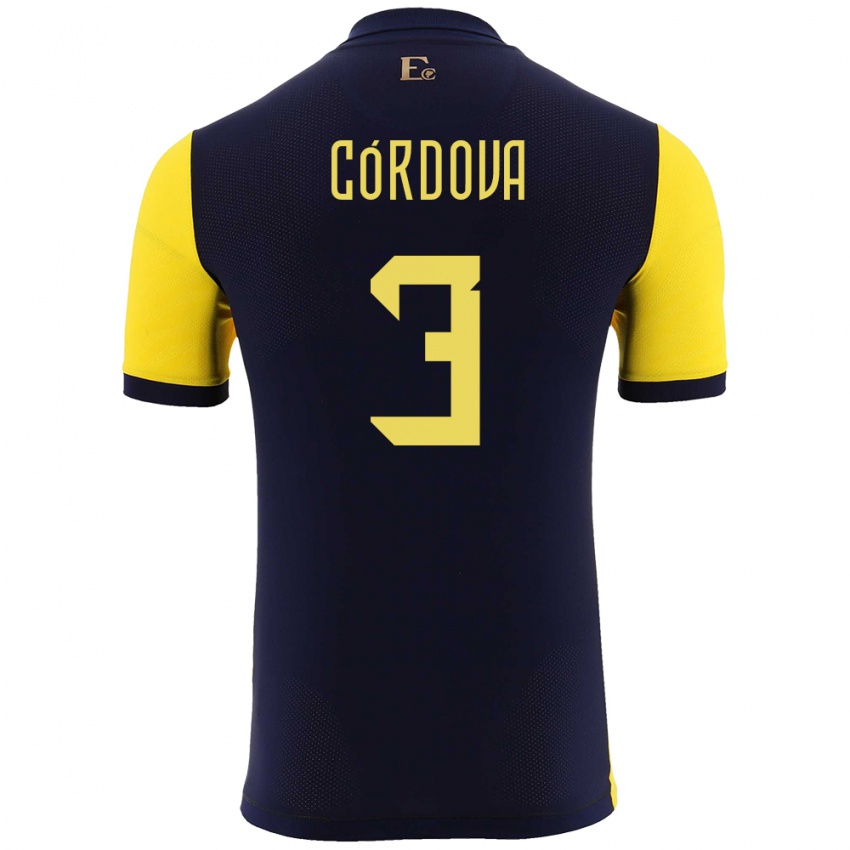 Dames Ecuador Luis Cordova #3 Geel Thuisshirt Thuistenue 24-26 T-Shirt
