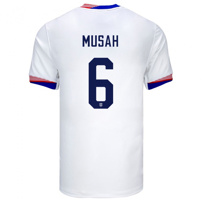 Dames Verenigde Staten Yunus Musah #6 Wit Thuisshirt Thuistenue 24-26 T-Shirt