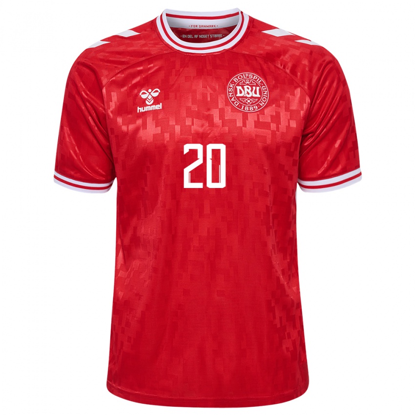 Dames Denemarken Rasmus Hojlund #20 Rood Thuisshirt Thuistenue 24-26 T-Shirt