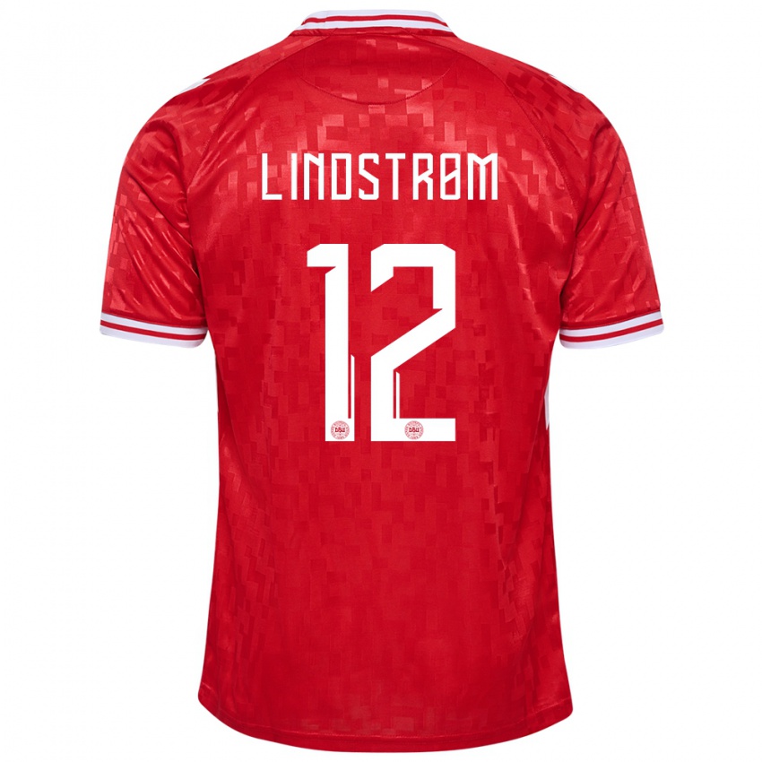 Dames Denemarken Jesper Lindstrom #12 Rood Thuisshirt Thuistenue 24-26 T-Shirt