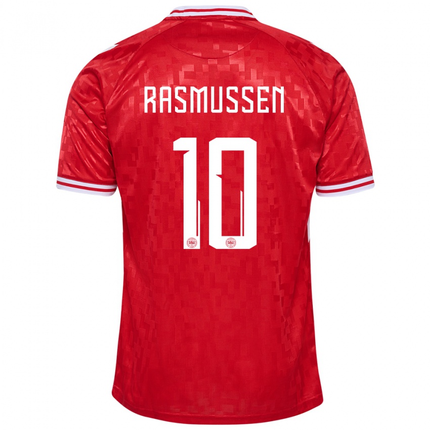 Dames Denemarken Christian Rasmussen #10 Rood Thuisshirt Thuistenue 24-26 T-Shirt