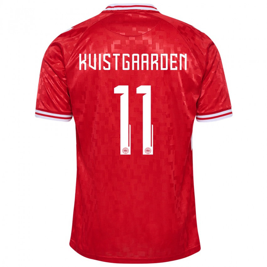 Dames Denemarken Mathias Kvistgaarden #11 Rood Thuisshirt Thuistenue 24-26 T-Shirt