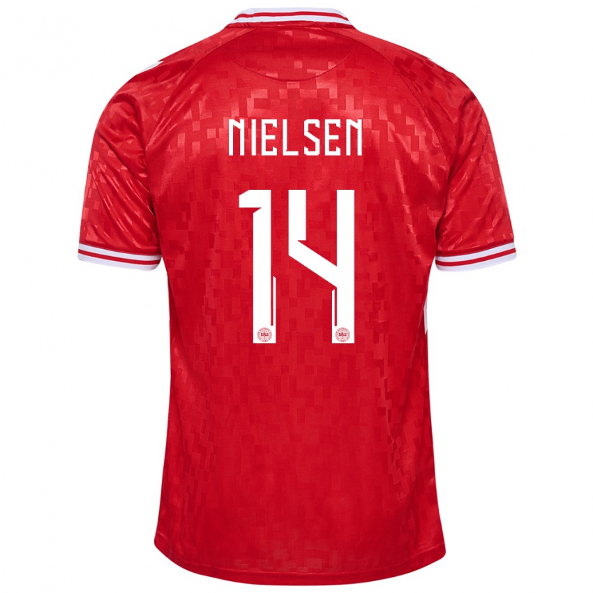 Dames Denemarken Julius Nielsen #14 Rood Thuisshirt Thuistenue 24-26 T-Shirt