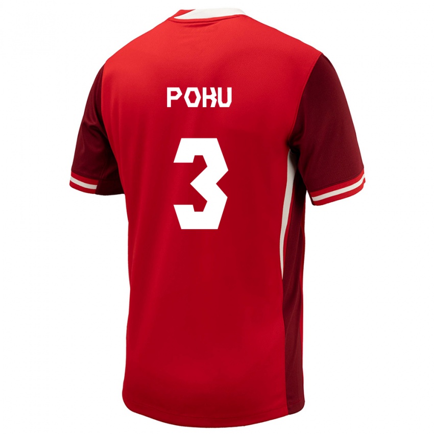 Dames Canada Kwasi Poku #3 Rood Thuisshirt Thuistenue 24-26 T-Shirt