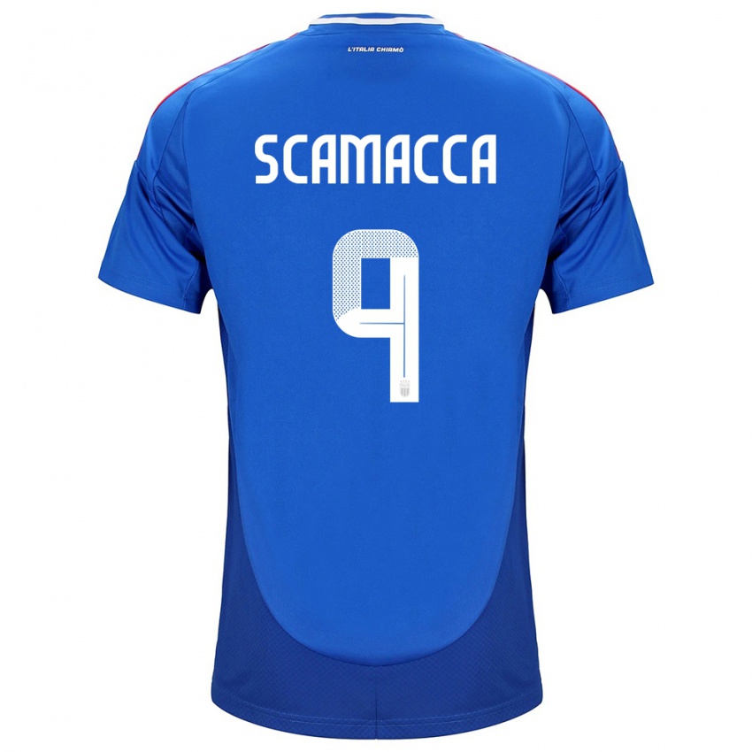 Dames Italië Gianluca Scamacca #9 Blauw Thuisshirt Thuistenue 24-26 T-Shirt