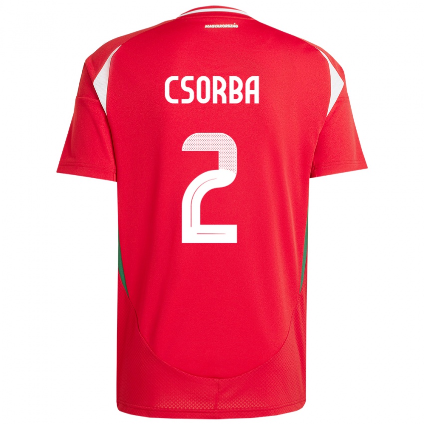 Dames Hongarije Dominik Csorba #2 Rood Thuisshirt Thuistenue 24-26 T-Shirt