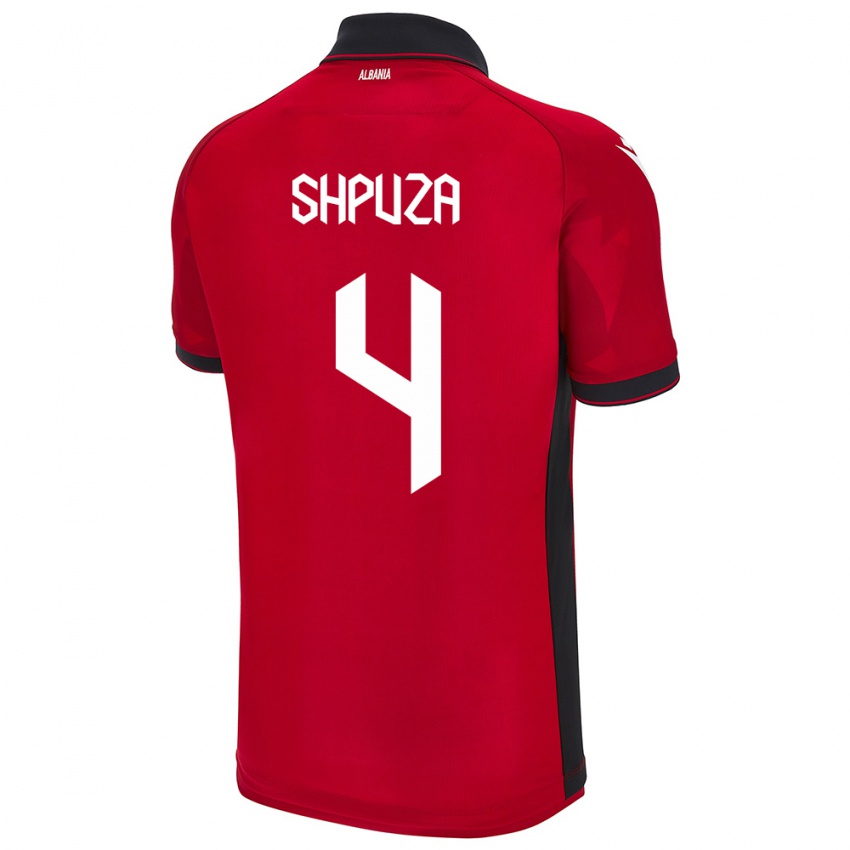 Dames Albanië Kleo Shpuza #4 Rood Thuisshirt Thuistenue 24-26 T-Shirt