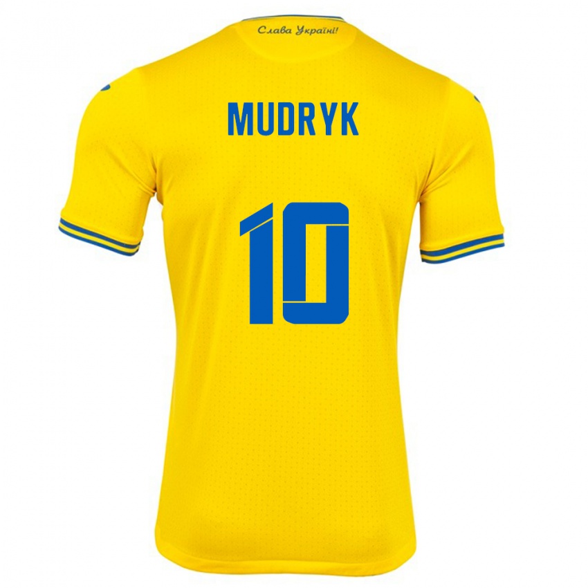 Dames Oekraïne Mykhaylo Mudryk #10 Geel Thuisshirt Thuistenue 24-26 T-Shirt