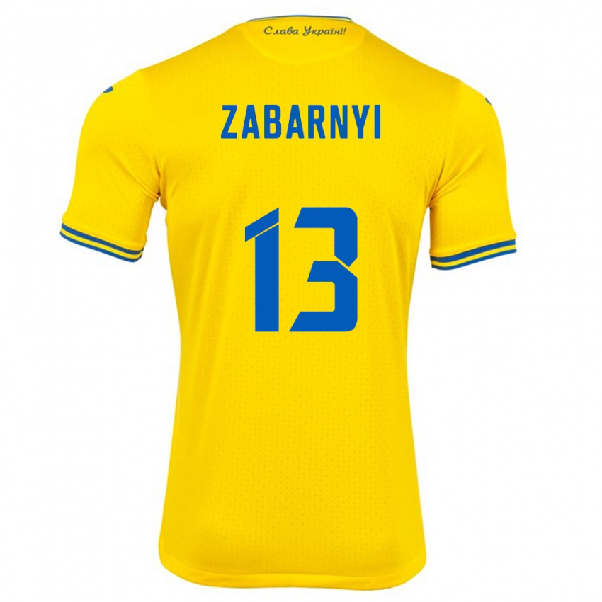 Dames Oekraïne Ilya Zabarnyi #13 Geel Thuisshirt Thuistenue 24-26 T-Shirt