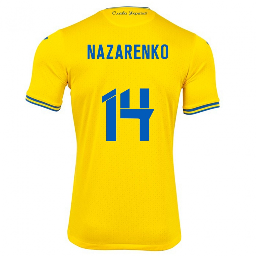 Dames Oekraïne Oleksandr Nazarenko #14 Geel Thuisshirt Thuistenue 24-26 T-Shirt