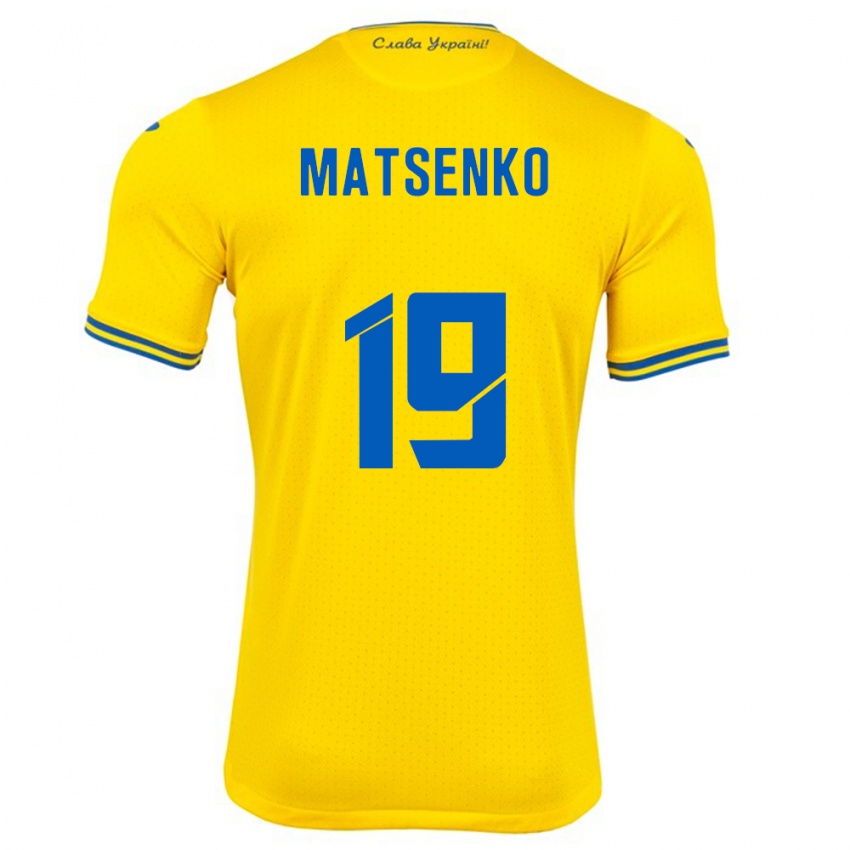 Dames Oekraïne Yegor Matsenko #19 Geel Thuisshirt Thuistenue 24-26 T-Shirt