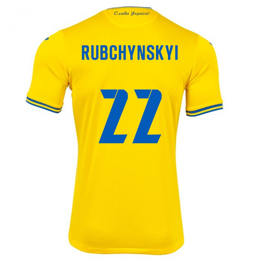 Dames Oekraïne Valentyn Rubchynskyi #22 Geel Thuisshirt Thuistenue 24-26 T-Shirt