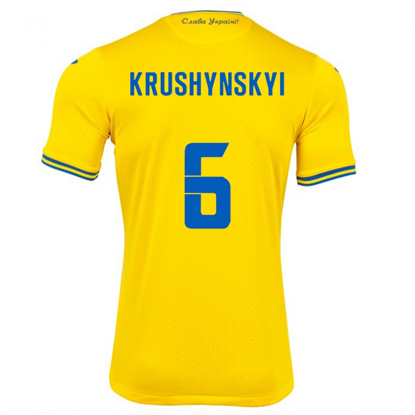 Dames Oekraïne Borys Krushynskyi #6 Geel Thuisshirt Thuistenue 24-26 T-Shirt