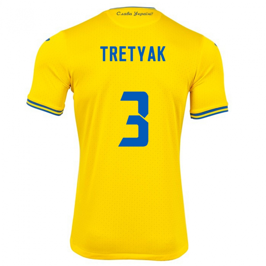 Dames Oekraïne Demyan Tretyak #3 Geel Thuisshirt Thuistenue 24-26 T-Shirt