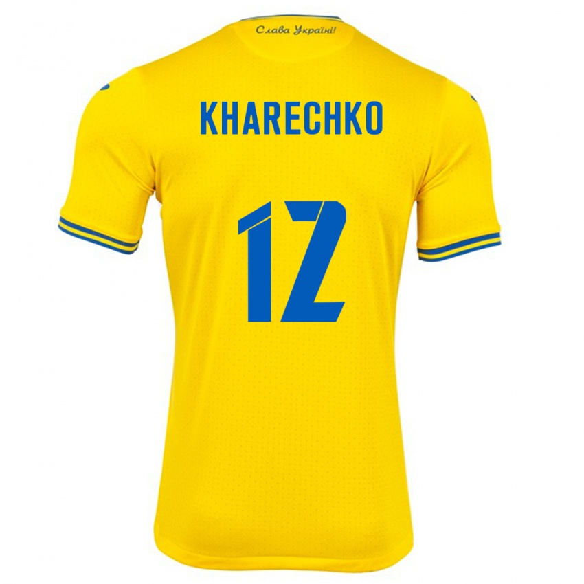 Dames Oekraïne Oleksandr Kharechko #12 Geel Thuisshirt Thuistenue 24-26 T-Shirt