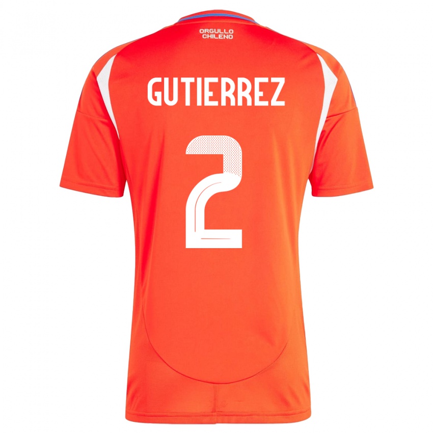 Dames Chili Joaquín Gutiérrez #2 Rood Thuisshirt Thuistenue 24-26 T-Shirt