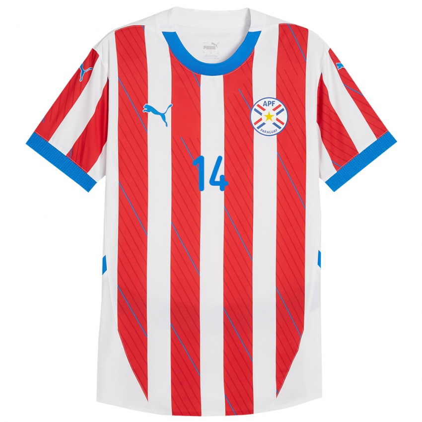 Dames Paraguay Andrés Cubas #14 Wit Rood Thuisshirt Thuistenue 24-26 T-Shirt