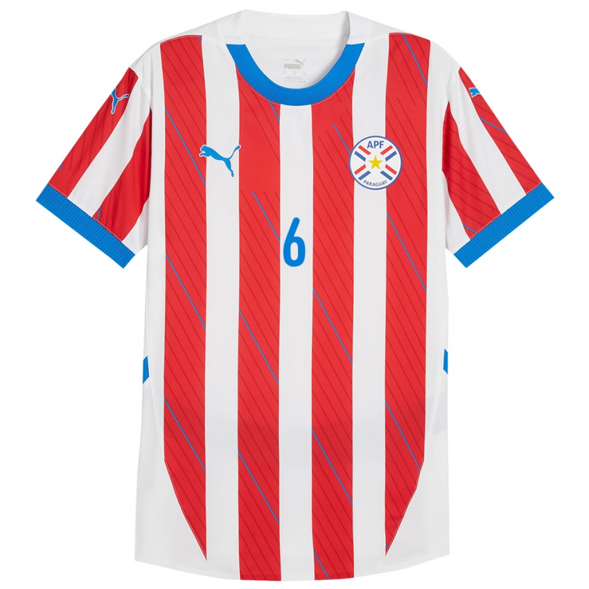 Dames Paraguay Marcos Gómez #6 Wit Rood Thuisshirt Thuistenue 24-26 T-Shirt