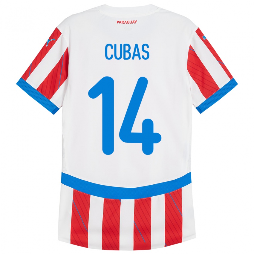 Dames Paraguay Andrés Cubas #14 Wit Rood Thuisshirt Thuistenue 24-26 T-Shirt