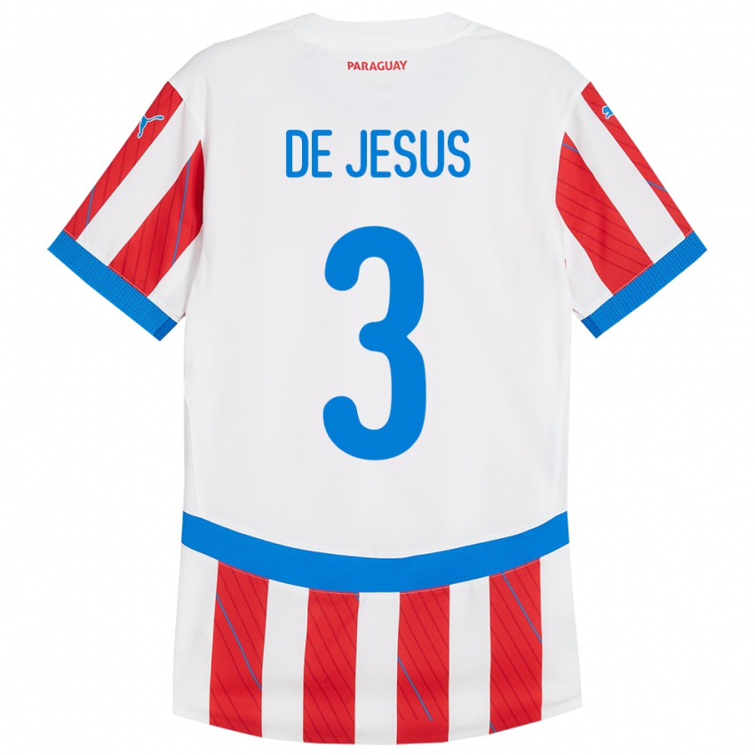 Dames Paraguay Ronaldo De Jesús #3 Wit Rood Thuisshirt Thuistenue 24-26 T-Shirt