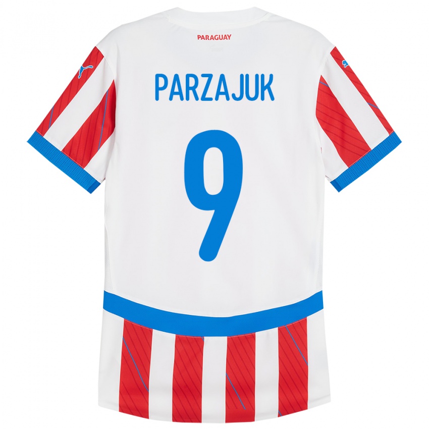 Dames Paraguay Kevin Parzajuk #9 Wit Rood Thuisshirt Thuistenue 24-26 T-Shirt