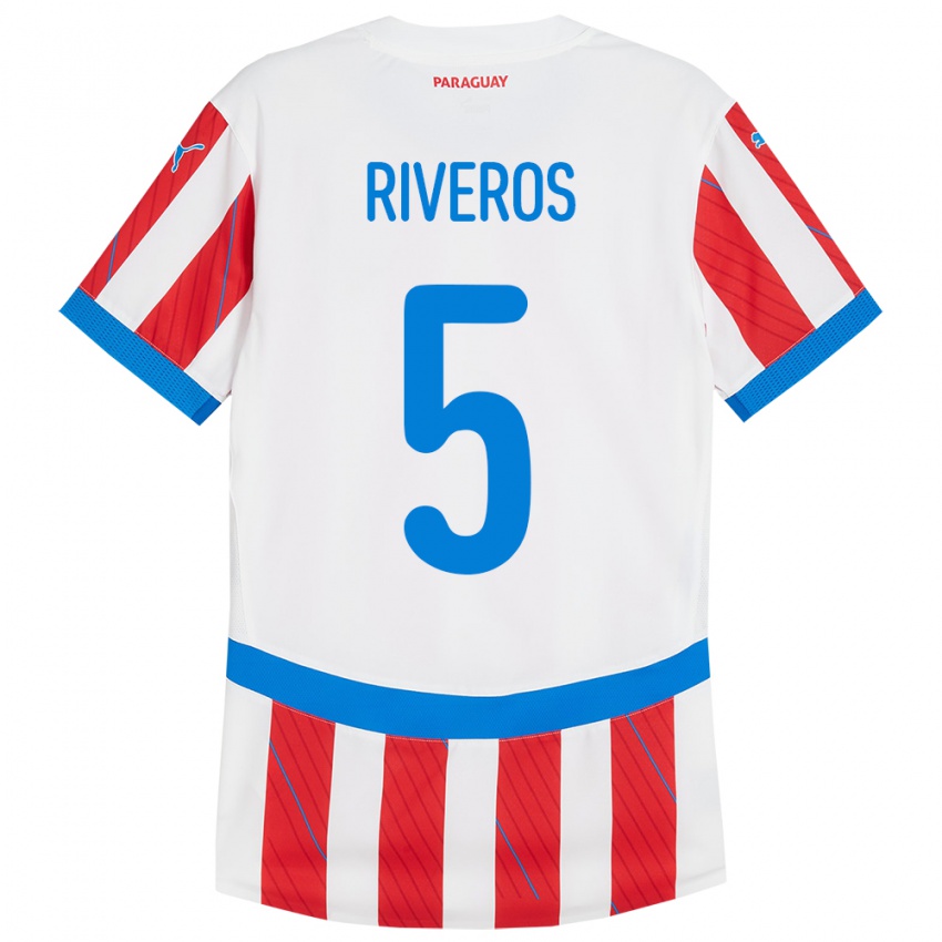 Dames Paraguay Verónica Riveros #5 Wit Rood Thuisshirt Thuistenue 24-26 T-Shirt
