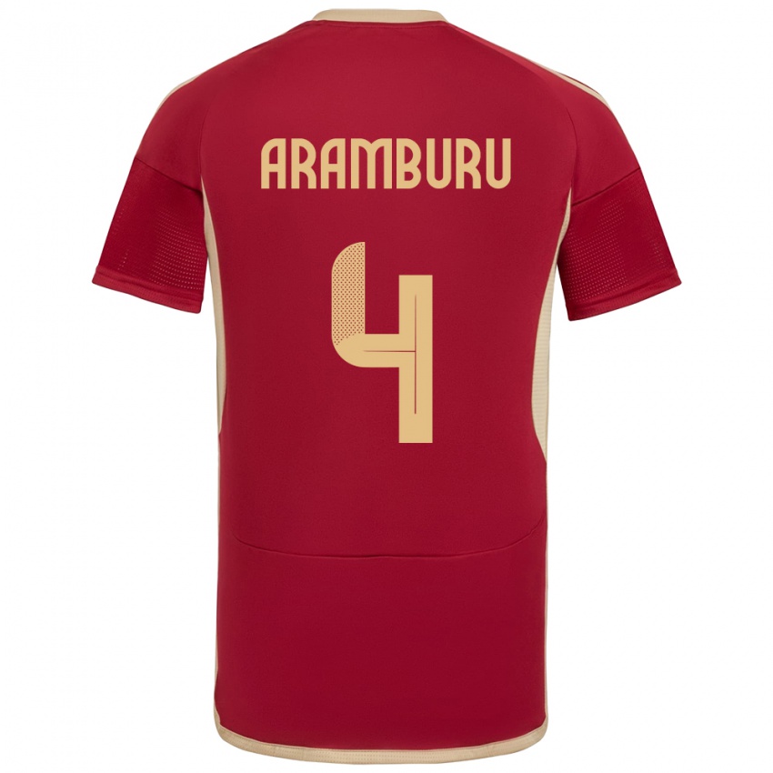 Dames Venezuela Jon Aramburu #4 Bourgondië Thuisshirt Thuistenue 24-26 T-Shirt