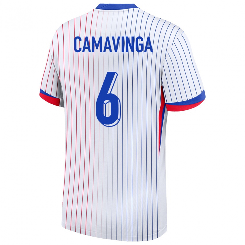 Dames Frankrijk Eduardo Camavinga #6 Wit Uitshirt Uittenue 24-26 T-Shirt
