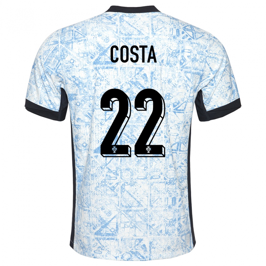 Dames Portugal Diogo Costa #22 Crème Blauw Uitshirt Uittenue 24-26 T-Shirt