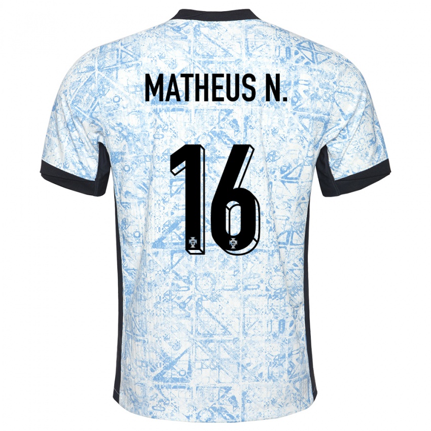 Dames Portugal Matheus Nunes #16 Crème Blauw Uitshirt Uittenue 24-26 T-Shirt