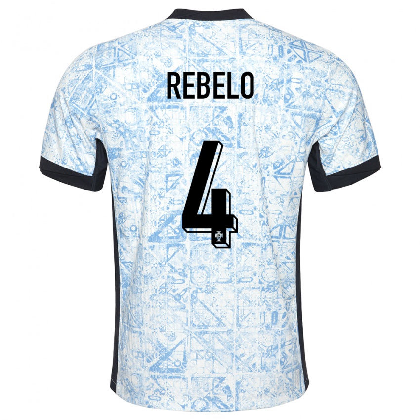 Dames Portugal Silvia Rebelo #4 Crème Blauw Uitshirt Uittenue 24-26 T-Shirt