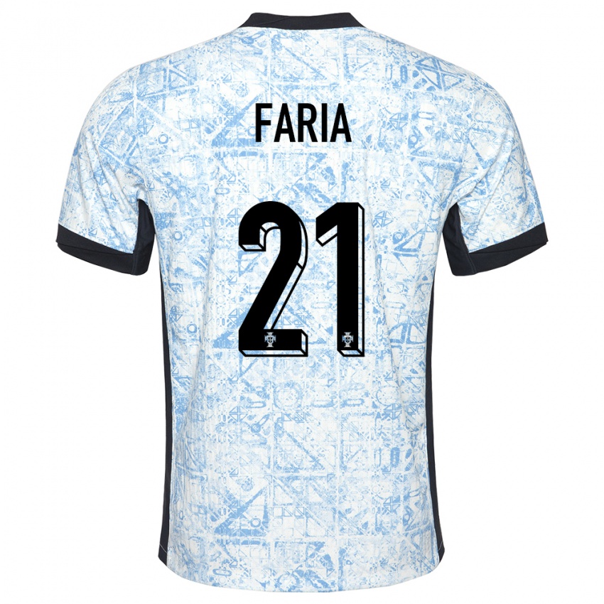 Dames Portugal Andreia Faria #21 Crème Blauw Uitshirt Uittenue 24-26 T-Shirt