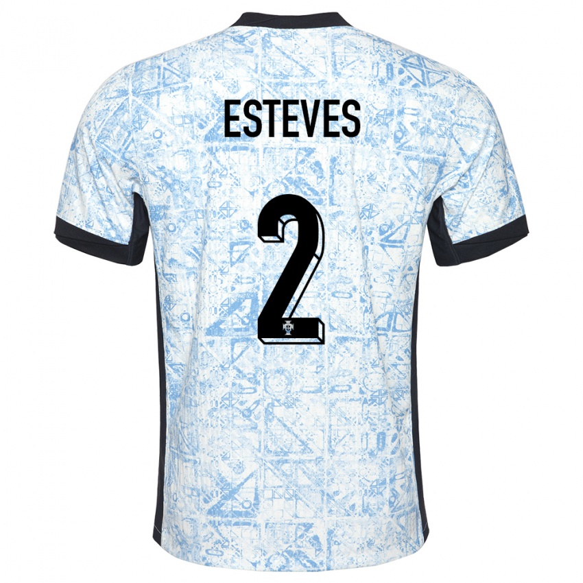 Dames Portugal Goncalo Esteves #2 Crème Blauw Uitshirt Uittenue 24-26 T-Shirt